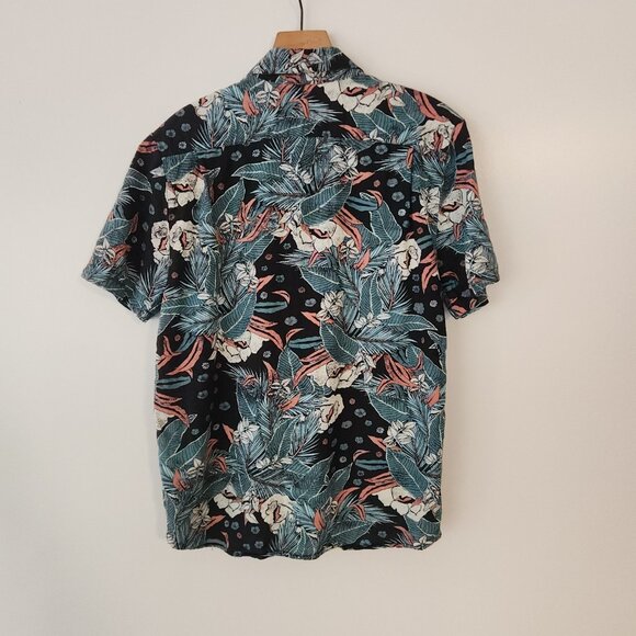Volcom Hawaiian Shirt Teal Black Tropical Floral Short Sleeve Mens Small NEW - Picture 7 of 14
